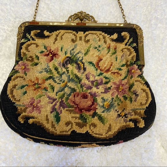 Vintage AUSTRIAN Petite Point Floral Tapestry Evening Handbag Purse - Picture 7 of 13